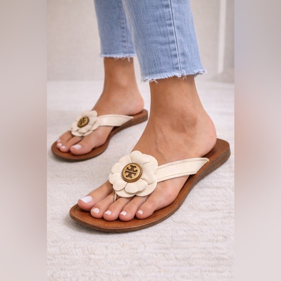 Tory Burch Shoes - Tory Burch Floral Logo Sandals | Size 7.5 | Leather Thong Sandals | Boho Chic